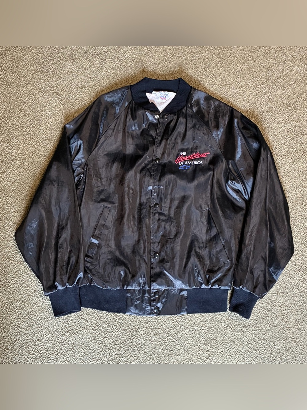 Mens Vintage M Chevrolet Chevy The Heartbeat of America West Ark Bomber Jacket